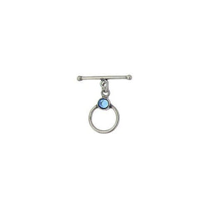 Sterling Silver, 12.4mm Width by 19.3mm Length by 4.6mm Thickness, Fancy Toggle Clasp Ring with 5.3mm Light Sapphire and 2.0mm Width by 20.0mm Length, Toggle Clasp Bar. Quantity Per Pack: 1 Pair.