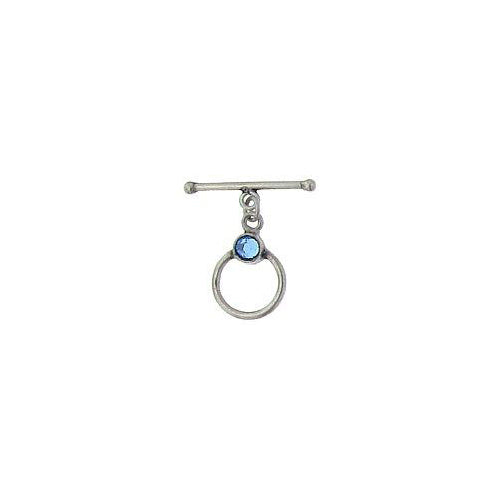 Sterling Silver, 12.4mm Width by 19.3mm Length by 4.6mm Thickness, Fancy Toggle Clasp Ring with 5.3mm Light Sapphire and 2.0mm Width by 20.0mm Length, Toggle Clasp Bar. Quantity Per Pack: 1 Pair.