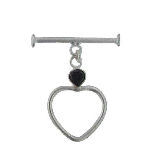 Sterling Silver, 18.6mm Width by 26.8mm Length by 4.5mm Thickness, Fancy Heart Toggle Clasp Ring with 5.6mm Onyx and 4.0mm Width by 26.3mm Length, Fancy Toggle Clasp Bar. Quantity Per Pack: 1 Pair.