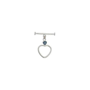 Sterling Silver, 18.6mm Width by 26.8mm Length by 4.5mm Thickness, Fancy Heart Toggle Clasp Ring with 5.6mm Sapphire and 4.0mm Width by 26.3mm Length, Toggle Clasp Bar. Quantity Per Pack: 1 Pair.