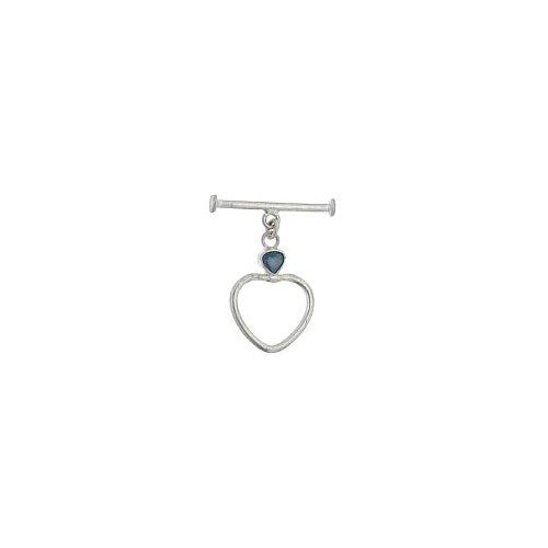 Sterling Silver, 18.6mm Width by 26.8mm Length by 4.5mm Thickness, Fancy Heart Toggle Clasp Ring with 5.6mm Sapphire and 4.0mm Width by 26.3mm Length, Toggle Clasp Bar. Quantity Per Pack: 1 Pair.