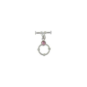 Sterling Silver, 14.5mm Width by 19.6mm Length by 4.4mm Thickness, Fancy Toggle Clasp Ring with 5.5mm Rose Quartz and 3.6mm Width by 17.6mm Length, Fancy Toggle Clasp Bar. Quantity Per Pack: 1 Pair.