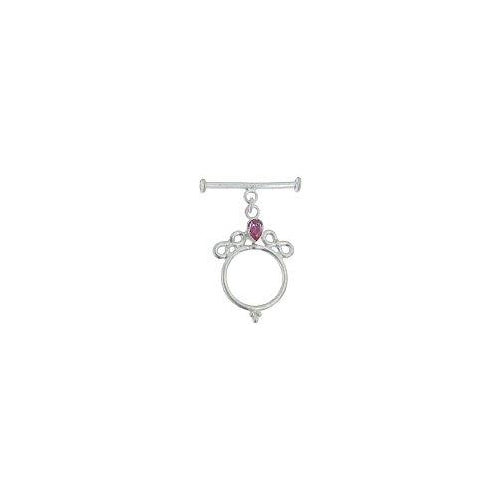 Sterling Silver, 21.3mm Width by 31.7mm Length by 4.8mm Thickness, Fancy Toggle Clasp Ring with 6.4mm Rose Quartz and 4.0mm Width by 26.3mm Length, Fancy Toggle Clasp Bar. Quantity Per Pack: 1 Pair.