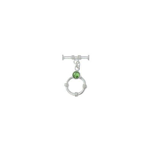 Sterling Silver, 14.5mm Width by 19.6mm Length by 4.4mm Thickness, Fancy Toggle Clasp Ring with 5.5mm Peridot and 3.6mm Width by 17.6mm Length, Fancy Toggle Clasp Bar. Quantity Per Pack: 1 Pair.