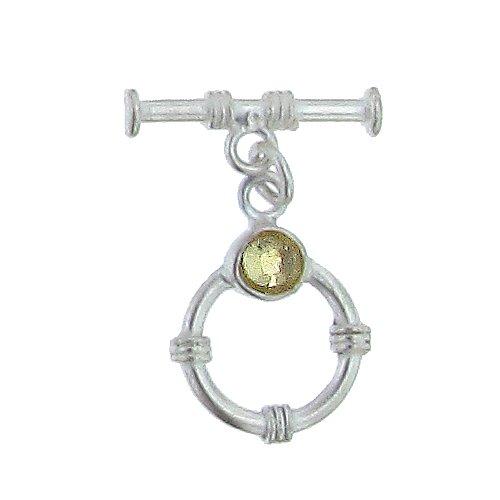 Sterling Silver, 12.4mm Width by 19.3mm Length by 4.6mm Thickness, Fancy Toggle Clasp Ring with 5.3mm Khaki and 2.0mm Width by 20.0mm Length, Fancy Toggle Clasp Bar. Quantity Per Pack: 1 Pair.