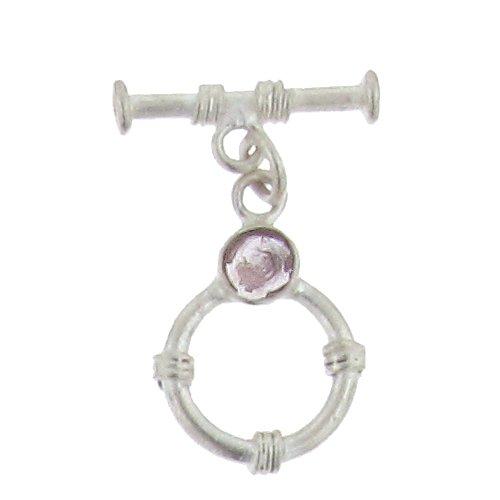 Sterling Silver, 14.5mm Width by 19.6mm Length by 4.4mm Thickness, Fancy Toggle Clasp Ring with 5.5mm Light Amethyst and 3.6mm Width by 17.6mm Length, Toggle Clasp Bar. Quantity Per Pack: 1 Pair.