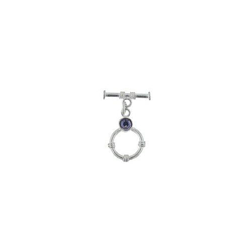 Sterling Silver, 14.5mm Width by 19.6mm Length by 4.4mm Thickness, Fancy Toggle Clasp Ring with 5.5mm Tanzanite and 3.6mm Width by 17.6mm Length, Fancy Toggle Clasp Bar. Quantity Per Pack: 1 Pair.