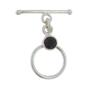 Sterling Silver, 12.4mm Width by 19.3mm Length by 4.6mm Thickness, Fancy Toggle Clasp Ring with 5.3mm Onyx and 2.0mm Width by 20.0mm Length, Fancy Toggle Clasp Bar. Quantity Per Pack: 1 Pair.