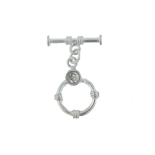 Sterling Silver, 14.5mm Width by 19.6mm Length by 4.4mm Thickness, Fancy Toggle Clasp Ring with 5.5mm Quartz and 3.6mm Width by 17.6mm Length, Fancy Toggle Clasp Bar. Quantity Per Pack: 1 Pair.