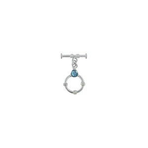 Sterling Silver, 14.5mm Width by 19.6mm Length by 4.4mm Thickness, Fancy Toggle Clasp Ring with 5.5mm Light Turquoise and 3.6mm Width by 17.6mm Length, Toggle Clasp Bar. Quantity Per Pack: 1 Pair.