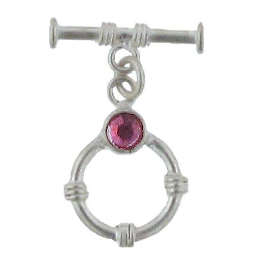 Sterling Silver, 14.5mm Width by 19.6mm Length by 4.4mm Thickness, Fancy Toggle Clasp Ring with 5.5mm Tourmaline and 3.6mm Width by 17.6mm Length, Fancy Toggle Clasp Bar. Quantity Per Pack: 1 Pair.