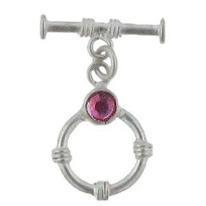 Sterling Silver, 14.5mm Width by 19.6mm Length by 4.4mm Thickness, Fancy Toggle Clasp Ring with 5.5mm Tourmaline and 3.6mm Width by 17.6mm Length, Fancy Toggle Clasp Bar. Quantity Per Pack: 1 Pair.