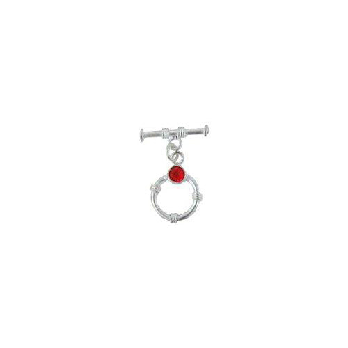 Sterling Silver, 14.5mm Width by 19.6mm Length by 4.4mm Thickness, Fancy Toggle Clasp Ring with 5.5mm Ruby and 3.6mm Width by 17.6mm Length, Fancy Toggle Clasp Bar. Quantity Per Pack: 1 Pair.