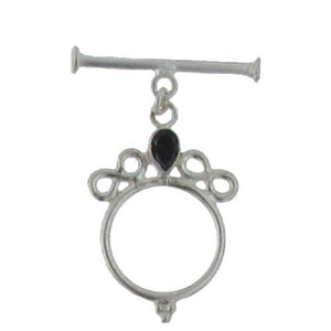 Sterling Silver, 21.3mm Width by 31.7mm Length by 4.8mm Thickness, Fancy Toggle Clasp Ring with 6.4mm Dark Amethyst and 4.0mm Width by 26.3mm Length, Fancy Toggle Clasp Bar. Quantity Per Pack: 1 Pair.