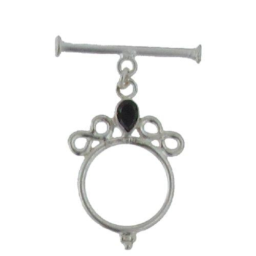 Sterling Silver, 21.3mm Width by 31.7mm Length by 4.8mm Thickness, Fancy Toggle Clasp Ring with 6.4mm Dark Amethyst and 4.0mm Width by 26.3mm Length, Fancy Toggle Clasp Bar. Quantity Per Pack: 1 Pair.