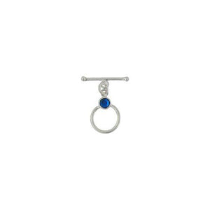 Sterling Silver, 12.4mm Width by 19.3mm Length by 4.6mm Thickness, Fancy Toggle Clasp Ring with 5.3mm Sapphire and 2.0mm Width by 20.0mm Length, Fancy Toggle Clasp Bar. Quantity Per Pack: 1 Pair.