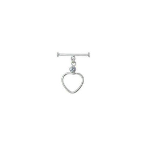 Sterling Silver, 18.6mm Width by 26.8mm Length by 4.5mm Thickness, Fancy Heart Toggle Clasp Ring with 5.6mm Quartz and 4.0mm Width by 26.3mm Length, Fancy Toggle Clasp Bar. Quantity Per Pack: 1 Pair.