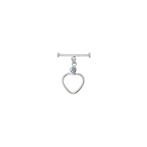 Sterling Silver, 18.6mm Width by 26.8mm Length by 4.5mm Thickness, Fancy Heart Toggle Clasp Ring with 5.6mm Quartz and 4.0mm Width by 26.3mm Length, Fancy Toggle Clasp Bar. Quantity Per Pack: 1 Pair.