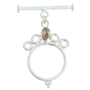 Sterling Silver, 21.3mm Width by 31.7mm Length by 4.8mm Thickness, Fancy Toggle Clasp Ring with 6.4mm Citrine and 4.0mm Width by 26.3mm Length, Fancy Toggle Clasp Bar. Quantity Per Pack: 1 Pair.