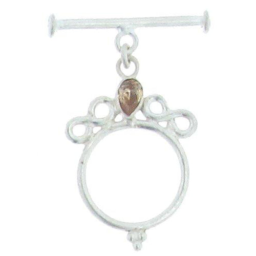 Sterling Silver, 21.3mm Width by 31.7mm Length by 4.8mm Thickness, Fancy Toggle Clasp Ring with 6.4mm Citrine and 4.0mm Width by 26.3mm Length, Fancy Toggle Clasp Bar. Quantity Per Pack: 1 Pair.