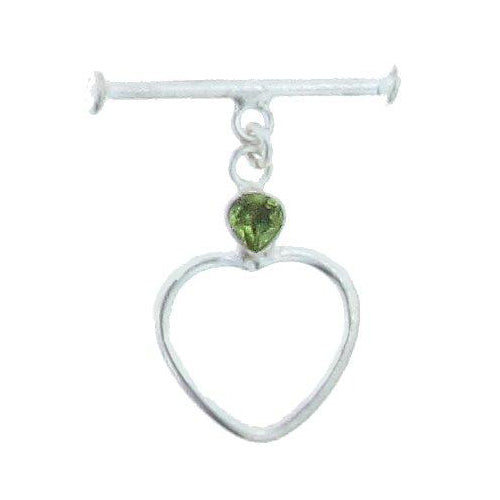 Sterling Silver, 18.6mm Width by 26.8mm Length by 4.5mm Thickness, Fancy Heart Toggle Clasp Ring with 5.6mm Peridot and 4.0mm Width by 26.3mm Length, Fancy Toggle Clasp Bar. Quantity Per Pack: 1 Pair.