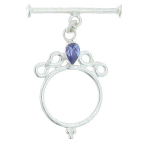 Sterling Silver, 21.3mm Width by 31.7mm Length by 4.8mm Thickness, Fancy Toggle Clasp Ring with 6.4mm Amethyst and 4.0mm Width by 26.3mm Length, Fancy Toggle Clasp Bar. Quantity Per Pack: 1 Pair.