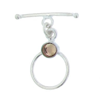 Sterling Silver, 12.6mm Width by 4.4mm Length by 19.3mm Height, Plain Circle Toggle Clasp Ring with 5.3mm Crystal, and 2.0mm Width by 20.4mm Length, Plain Toggle Clasp Bar. Quantity Per Pack: 1 Pair.