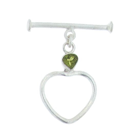 Sterling Silver, 18.3mm Width by 27.2mm Height, Plain Triangle Toggle Clasp Ring with 5.5mm Peridot, and 4.0mm Width by 27.5mm Length, Plain Toggle Clasp Bar. Quantity Per Pack: 1 Pair.