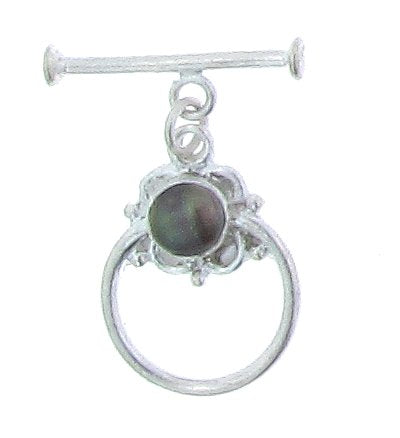 Sterling Silver, 16.5mm Width by 22.4mm Height, Fancy Circle Toggle Clasp Ring with 6.8mm Pearl, and 3.6mm Width by 21.6mm Length, Plain Toggle Clasp Bar. Quantity Per Pack: 1 Pair.