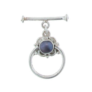 Sterling Silver, 16.4mm Width by 22.4mm Height, Fancy Circle Toggle Clasp Ring with 6.7mm Pearl, and 3.6mm Width by 21.6mm Length, Plain Toggle Clasp Bar. Quantity Per Pack: 1 Pair.