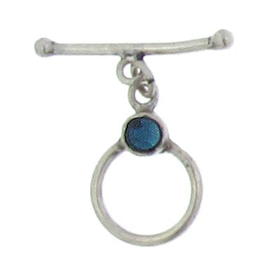 Sterling Silver, 12.9mm Width by 19.5mm Height, Plain Circle Toggle Clasp Ring with 5.3mm Crystal, and 2.3mm Width by 22.8mm Length, Plain Toggle Clasp Bar. Quantity Per Pack: 1 Pair.