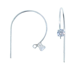 Sterling Silver, 19.0 Gauge, 20.4mm Width by 27.3mm Height, Plain "C" Ear Wire With 4.0mm CZ and 2.4mm Fix Ring. Quantity Per Pack: 2 Pieces.