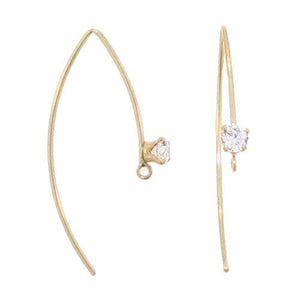 Gold Filled, 20.0 Gauge, 17.7mm Width by 35.9mm Height, Plain Inverted "V" Ear Wire with 4.0mm CZ and 2.4mm Fix Ring. Quantity Per Pack: 2 Pieces.