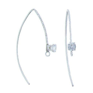 Sterling Silver, 20.0 Gauge, 18.2mm Width by 36.2mm Height, Half Hammered Inverted "V" Ear Wire with 4.0mm CZ and 2.5mm Fix Ring. Quantity Per Pack: 2 Pieces.