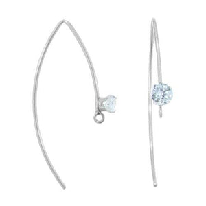 Sterling Silver, 20.0 Gauge, 18.4mm Width by 36.9mm Height, Plain Inverted "V" Ear Wire with 4.0mm CZ and 2.4mm Fix Ring. Quantity Per Pack: 2 Pieces.