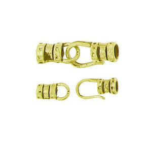 Sterling Silver Gold Plated, 6.0mm Width by 3.4mm Length by 12.3mm Height, Leather Crimp Eye Clasp with 4.3mm Width by 3.4mm Length by 9.1mm Height, Leather Crimp Hook. Quantity Per Pack: 2 Pairs.