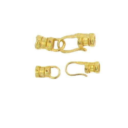 Sterling Silver Gold Plated, 7.0mm Width by 3.9mm Length by 14.6mm Height, Leather Crimp Eye Clasp with 3.7mm Width by 3.6mm Length by 7.6mm Height, Leather Crimp Hook. Quantity Per Pack: 10 Pairs.