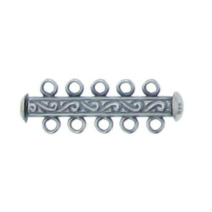 Sterling Silver Oxidized, 5.9mm Width / Length by 31.2mm Height, 5 Strand Fancy Tube Clasp. Quantity Per Pack: 1 Piece.