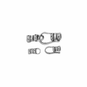 Sterling Silver Oxidized, 3.8mm Width by 9.3mm Height, Leather Crimp Eye Clasp with 4.5mm Width by 14.1mm Height, Leather Crimp Hook, Leather Crimp Hook & Eye Clasp. Quantity Per Pack: 10 Pairs.