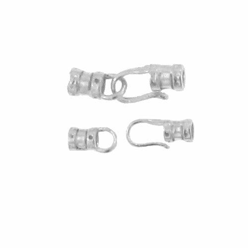 Sterling Silver Oxidized, 5.3mm Width by 10.2mm Height, Leather Crimp Eye Clasp with 4.5mm Width by 15.2mm Height, Leather Crimp Hook, Leather Crimp Hook & Eye Clasp. Quantity Per Pack: 10 Pairs.