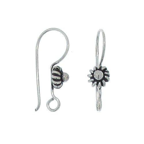 Sterling Silver Oxidized, 22.0 Gauge, 7.6mm Width by 5.7mm Length by 21.0mm Height, Flower Fancy Ear Wire with 2.6mm Loop at bottom. Quantity Per Pack: 20 Pieces.