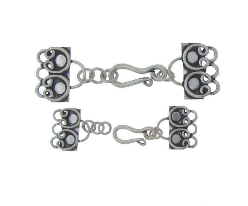 Sterling Silver Oxidized, 15.1mm Width by 13.8mm Height, 3-Strand Fancy Eye Clasp with 6.6mm Width by 16.1mm Height, Hook with 3-Strand Fancy Clasp. Quantity Per Pack: 2 Pairs.