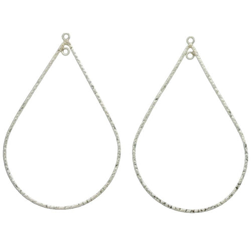 Ear Findings. Sterling Silver 33.4mm Width by 47.5mm Length, Handmade Hammered Tear Drop Chandelier With 2.5mm Width / Length Smooth Fix Ring, inside and outside of the Chandelier. Quantity Per Pack: 2 Pieces.