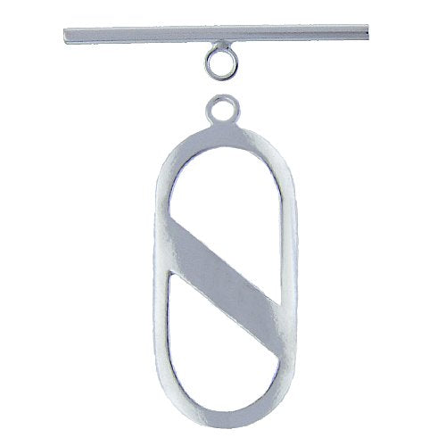 Sterling Silver, 33.2mm Width by 16.1mm Height by 1.0mm Thickness, Smooth Oval Toggle Clasp Ring, and 2.2mm Width by 33.9mm Length, Plain Toggle Clasp Bar. Quantity Per Pack: 1 Piece.