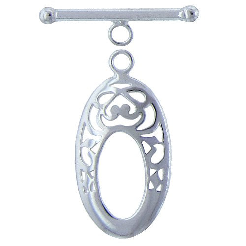 Sterling Silver, 26.5mm Width by 15.6mm Height by 2.4mm Thickness, Smooth Filigree Oval Toggle Clasp Ring, and 3.1mm Width by 26.1mm Length, Plain Toggle Clasp Bar. Quantity Per Pack: 2 Pieces.