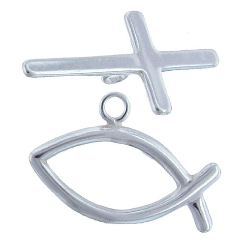 Sterling Silver, 11.8mm Width by 22.7mm Length by 1.5mm Thickness, Fish Toggle Clasp Ring and 14.2mm Width by 25.5mm Length by 1.3mm Thickness, Flat Cross Toggle Clasp Bar. Quantity Per Pack: 2 Pairs.