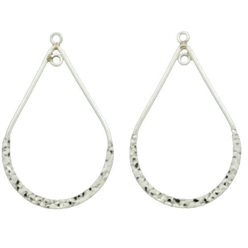 Ear Findings. Sterling Silver 21.2mm Length by 28.0mm Height, Half Hammered & Half Smooth Tear Drop Chandelier With 3.3mm Width / Length Fix Ring inside and outside of the Chandelier. Quantity Per Pack: 2 Pieces.