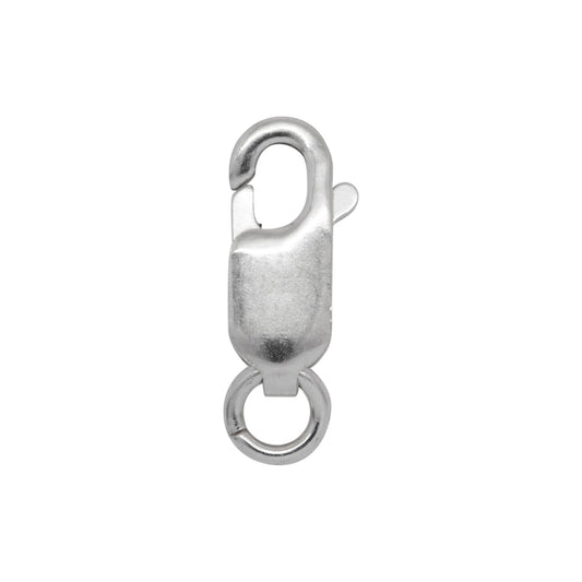 Clasps. Sterling Silver 5.55mm Width by 11.75mm Length by 2.60mm Thick, Plain Lobster Clasp With 4.45mm Width / Length Open Ring towards the top side. Quantity Per Pack: 10 Pieces.