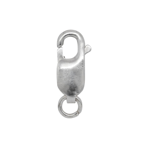 Clasps. Sterling Silver 6.40mm Width by 13.75mm Length by 2.95mm Thick, Plain Lobster Clasp With 4.60mm Width / Length Open Ring towards the top side. Quantity Per Pack: 5 Pieces.