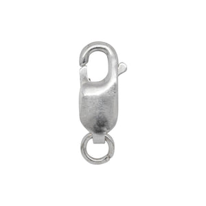 Clasps. Sterling Silver 6.40mm Width by 13.75mm Length by 2.95mm Thick, Plain Lobster Clasp With 4.60mm Width / Length Open Ring towards the top side. Quantity Per Pack: 5 Pieces.